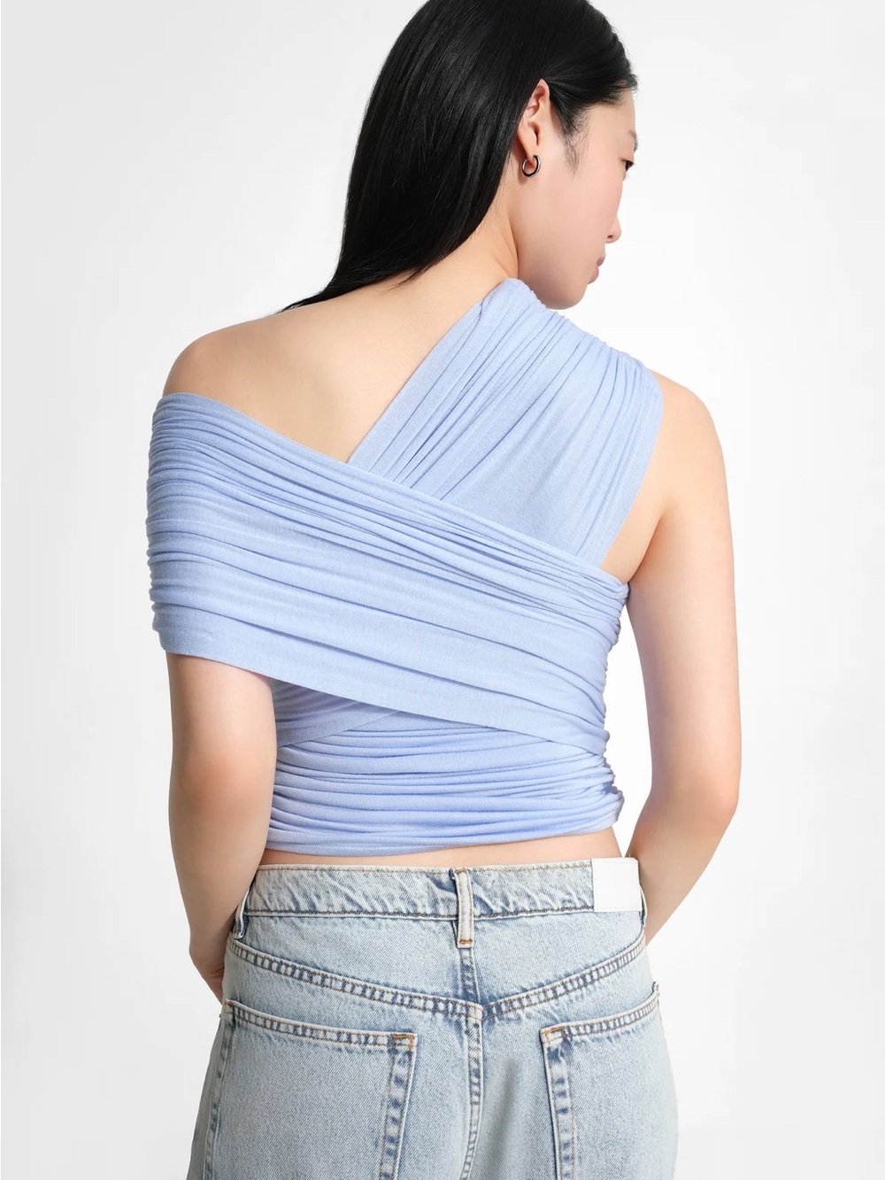 Marcella NYC - Alyssa Infinity Top - Assymetric One-Shoulder Ruched Ice Blue - Picture 3 of 7